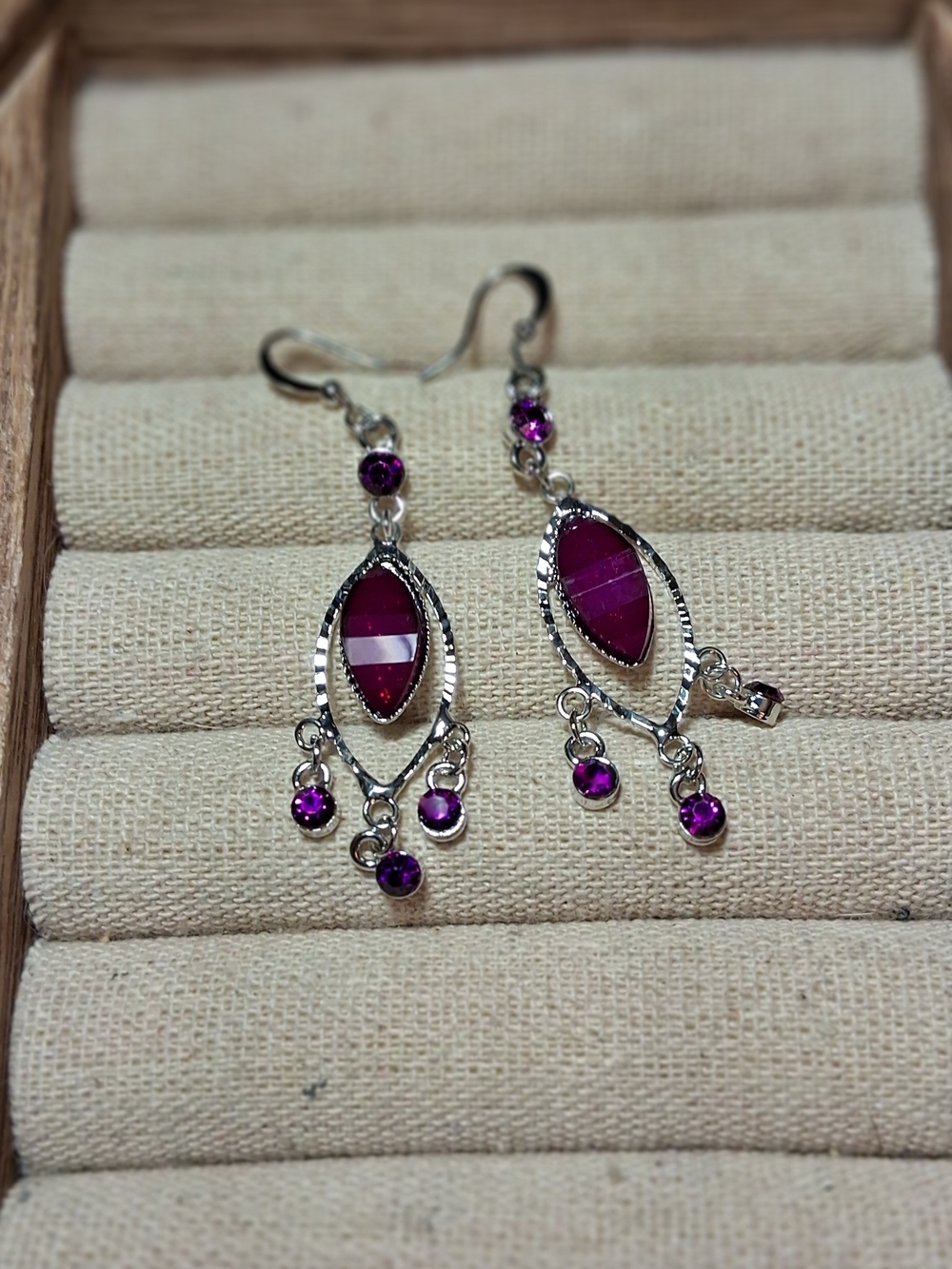 Silver-Tone Purple Marquise Drop Earrings